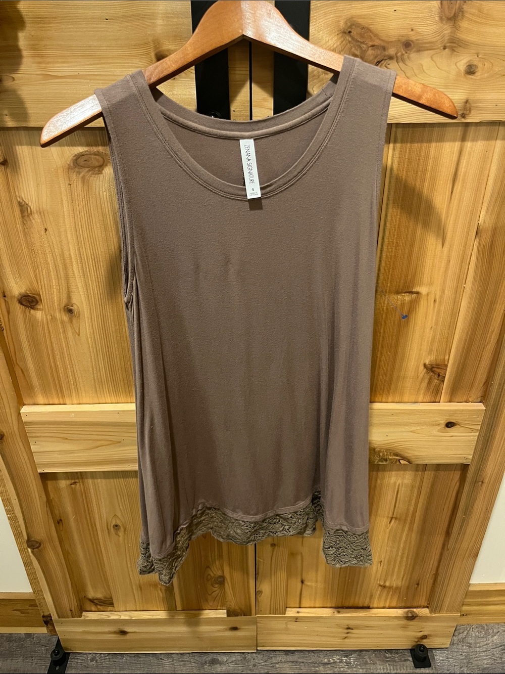 Zenana Sleeveless Lace-Hem Tank Top in Taupe